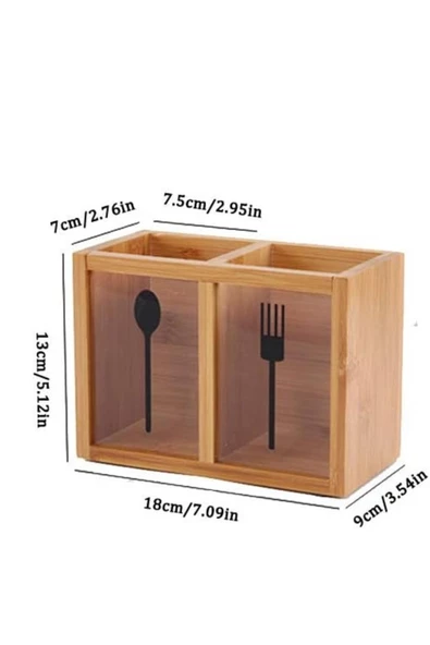 klasik yaşam 2 Bölmeli Ahşap Mutfak Gereçleri Kutusu, Mutfak Tezgahı için Rustik Organizatör - Resim 3
