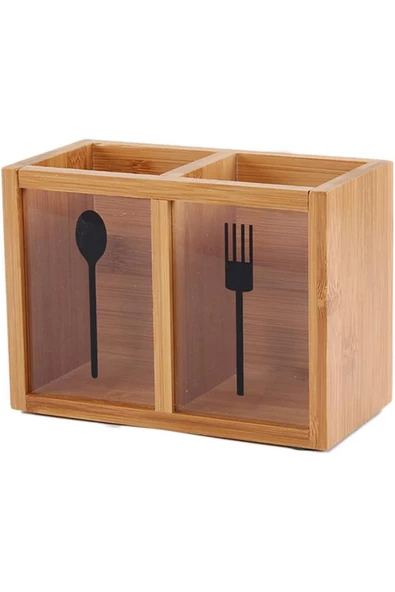 klasik yaşam 2 Bölmeli Ahşap Mutfak Gereçleri Kutusu, Mutfak Tezgahı için Rustik Organizatör - Resim 2