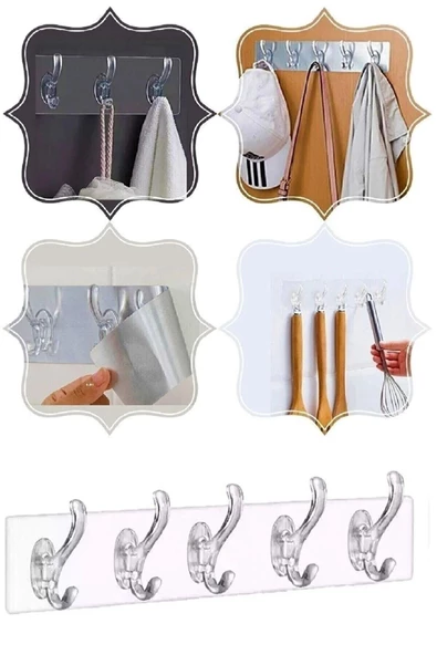btmhome 1Adet Mutfak Banyo Kapı Askısı -5li kendinden Yapışkanlı Güçlü Şeffaf Askılık - 4
