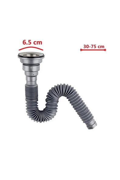 MUFFMATİK Metal Ağızlı Körüklü Lavabo Mutfak Sifonu Lavabo Gider Borusu 1. Kalite Gri - 2