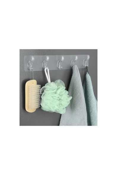 btmhome 5'li Yapışkanlı Şeffaf Duvar Askısı Banyo Mutfak Düzenleyici Askı Pratik Kanca Askılık - 3