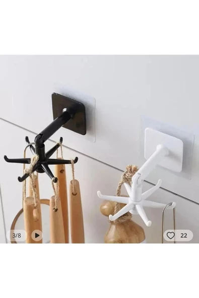 btmhome Çok Amaçlı  360 Derece Dönen Askı - Banyo Mutfak Bardak Takı Yapışkanlı Askı - Mutfak Askılığı - 4
