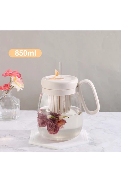 btmhome Pipetli Kupa Bardak Silikon Kapaklı Buzlu Kahve Çay Meşrubat için Isıya Dayanıklı 850 ml