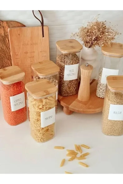 btmhome 1300 ml Bambu Kare Kapaklı Cam Kavanoz Seti 3 Adet - 2