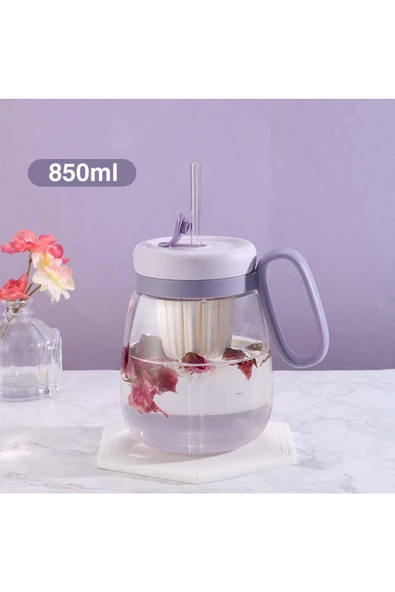 btmhome Pipetli Kupa Bardak Silikon Kapaklı Buzlu Kahve Çay Meşrubat için Isıya Dayanıklı 850 ml