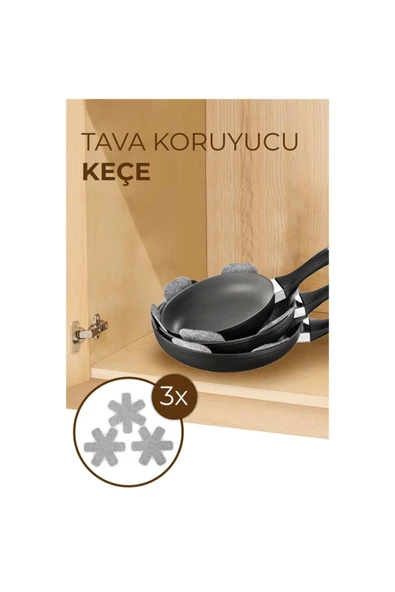 btmhome Tava - Tencere Çizdirmez Keçe Ve Bor Cam Koruyucu Çizdirmez Keçe 3'lü Gri Set