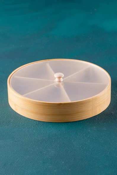 btmhome 6 Bölmeli Bambu Çerezlik - Şekerlik Saklama ve Sunum Kutusu - 2