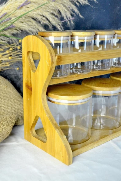 Btm Home BAMBU YUVARLAK 8 PARÇA STANDLI BAHARATLIK SETİ