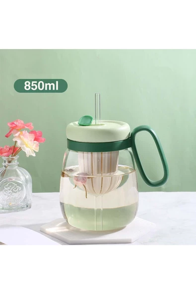 btmhome Pipetli Kupa Bardak Silikon Kapaklı Buzlu Kahve Çay Meşrubat için Isıya Dayanıklı 850 ml