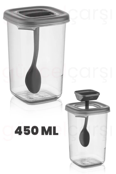btmhome 450 ml Kendinden Kaşıklı Baharatlık, Çay, Kahve Kutusu, Kaşıklı Pratik Çok Amaçlı Saklama Kabı4adet - 4
