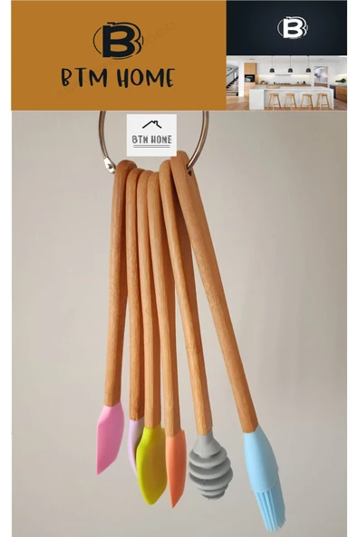 btmhome 6 Parça Bambu Saplı Silikon Spatula Mutfak Seti, Tencere Tava Pasta Kek Sıyırma Seti, - 4