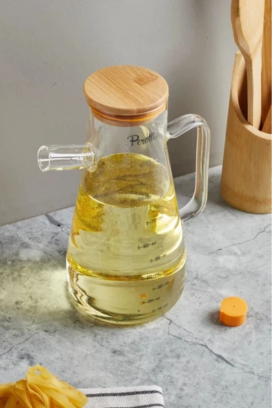 Btm Home 900 ml Bambu Kapaklı Cam Yağdanlık  Borosilikat Yağlık Sirkelik Sosluk 900 ml - 2