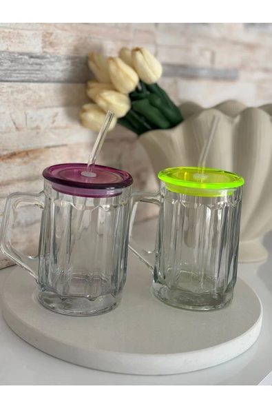 btmhome Isıya Dayanıklı Pipetli Renkli ve Kapaklı Bardak 1 Adet - 4