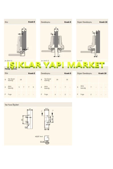 SAMET Dolap Kapak Menteşesi Yarım Deve Boyun-Yavaş Kapanan-Frenli-Pistonlu+Vidalar (Pk./Ad. 1Adet) - 3