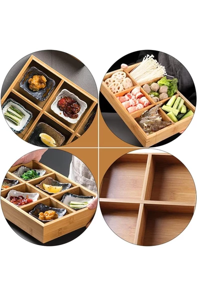 btmhome Bambu Tepsi 6 Bölmeli Çerezlik, Meyve, Şekerlik, Servis Tabağı Kutusu - 3