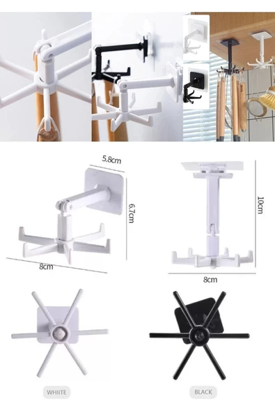 Btm Home Yapışkanlı 360° Döndürülebilir Pençeli Saklama Banyo Havlusu Rafı Mutfak Düzenleyici Kancaları - 4