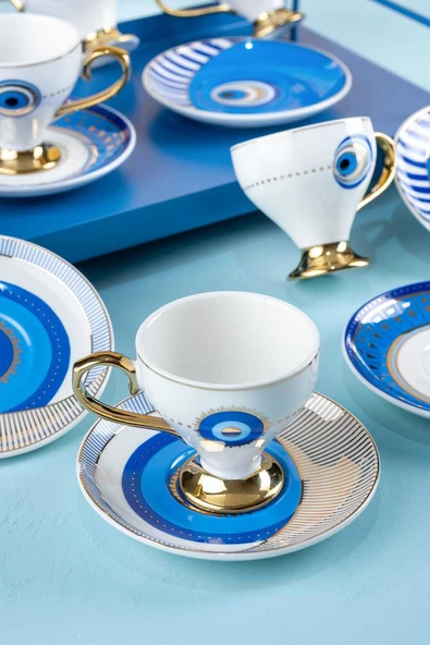 btmhome Goldfinch Porselen 6 Kişilik Kahve Fincanı Takımı Seti - 90 ml - 2
