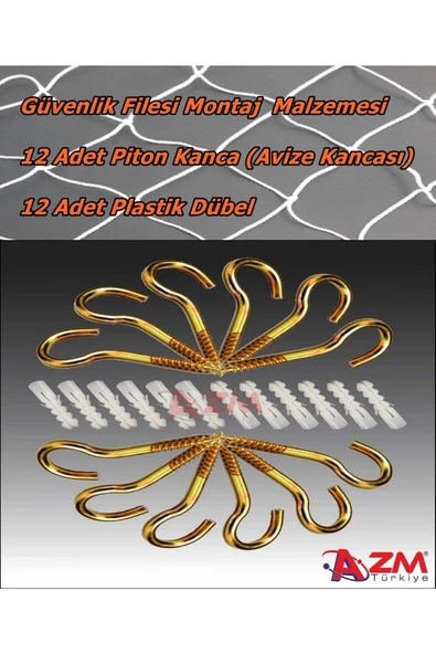 Azmtürkiye Piton Vida Avize Kancası Plastik Dübel Balkon Kuş Kedi Filesi Montaj Seti - 2