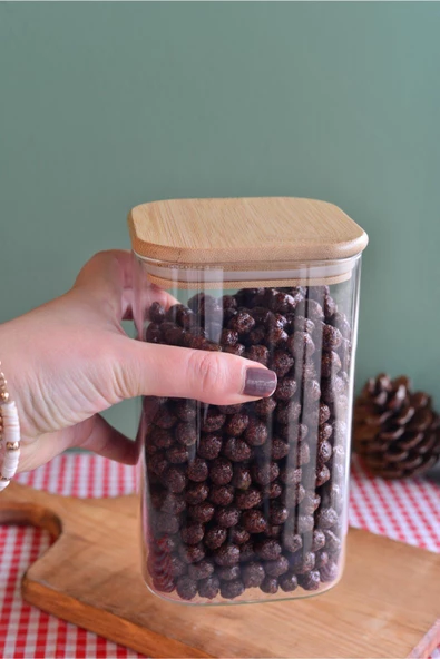 btmhome 300 ml 2 Adet Bambu Kapaklı Kare Cam Kavanoz - 4