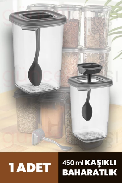 btmhome 450 ml Kendinden Kaşıklı Baharatlık, Çay, Kahve Kutusu, Kaşıklı Pratik Çok Amaçlı Saklama Kabı4adet - 3