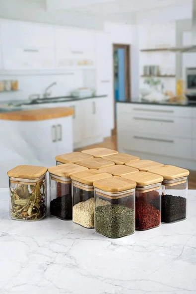 btmhome 300 ml 2 Adet Bambu Kapaklı Kare Cam Kavanoz - 3