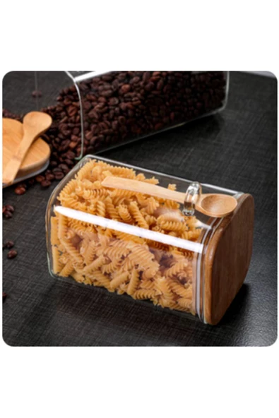 btmhome Kaşıklı Bambu Kapaklı Kare Kavanoz Seti 1200-800-600 ml - 3