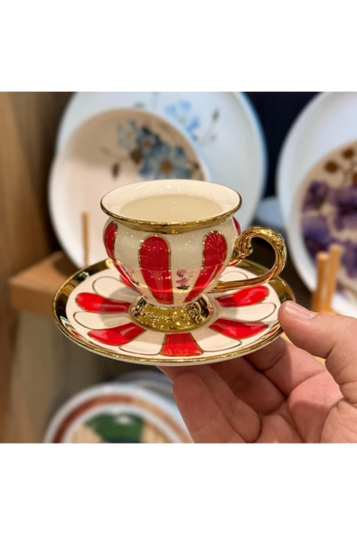 btmhome Scarlet Kırmızı Porselen 6 Kişilik Kahve Fincanı Takımı Seti - 90 ml