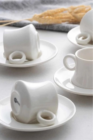 btmhome Beyaz Sade Adelle 6lı Kahve Fincan Takımı Seti - 90 ml