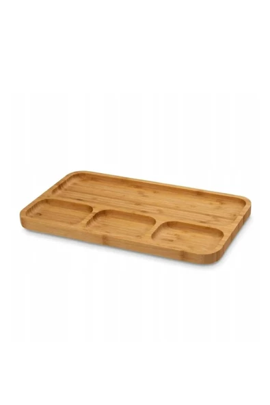 btmhome Dekoratif Bambu Sunumluk Tabak Bölmeli Servis Tabağı Çerezlik 25 x 14 cm - 2