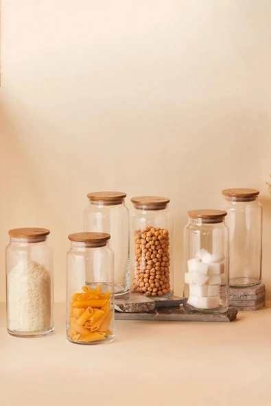 btmhome 1300 ml Ahşap Kapaklı Vakumlu Kavanoz Takımı 6 Adet