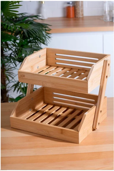 btmhome 2 Katlı Çok Amaçlı Bambu Meyve Sebze Ekmek Sepeti ve Banyo Organizer - 2