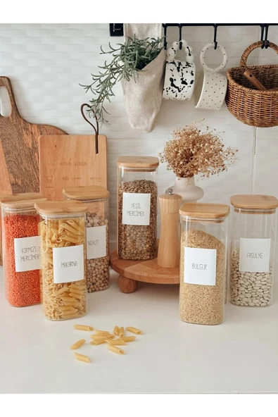 btmhome 1300 ml Bambu Kare Kapaklı Cam Kavanoz Seti 3 Adet