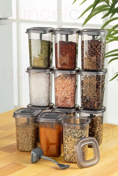 btmhome 450 ml Kendinden Kaşıklı Baharatlık, Çay, Kahve Kutusu, Kaşıklı Pratik Çok Amaçlı Saklama Kabı4adet - 5