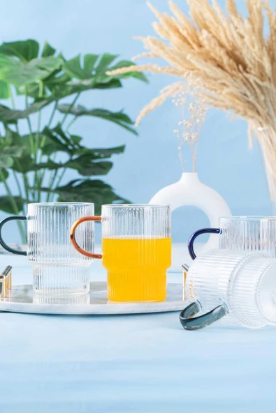 btmhome 4 lü Kurplu Cam Bardak Seti 350 ml