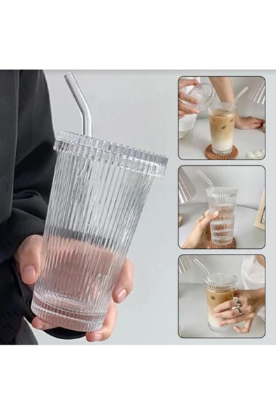 btmhome Pinterest Favorilerinden "Şeritli Bardak" /Pipetli Kristal Kahve Bardağı/Mika Bardak (Cam Pipetli) - 8