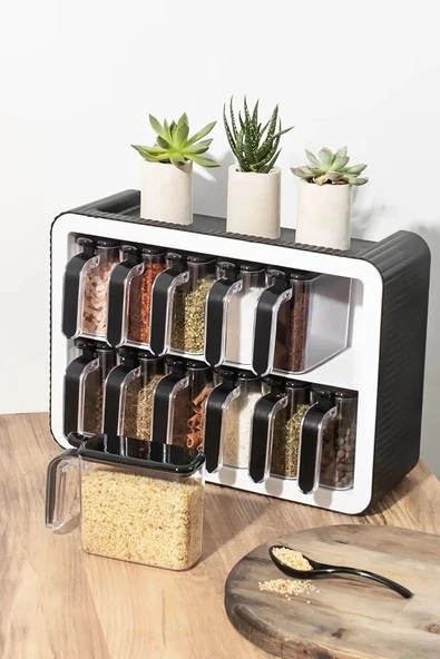 btmhome 12 Lİ STANDLI KAŞIKLI VE KAPAKLI BAHARATLIK 12 Lİ