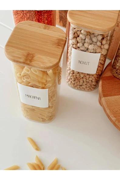 btmhome 1300 ml Bambu Kare Kapaklı Cam Kavanoz Seti 3 Adet - 4