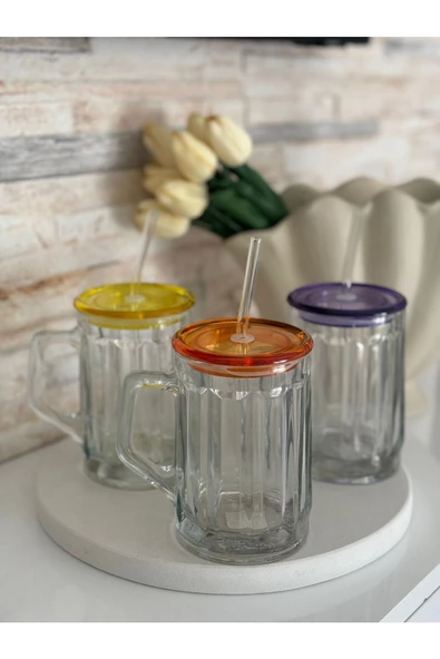 btmhome Isıya Dayanıklı Pipetli Renkli ve Kapaklı Bardak 1 Adet - 6