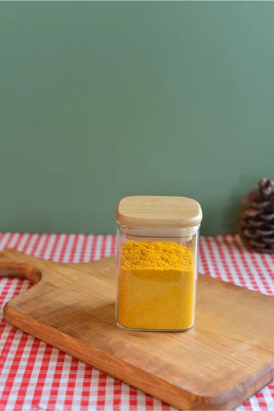 btmhome 2 Adet 200 ml Bambu Kapaklı Kare Cam Kavanoz ve Baharalık Seti - 2