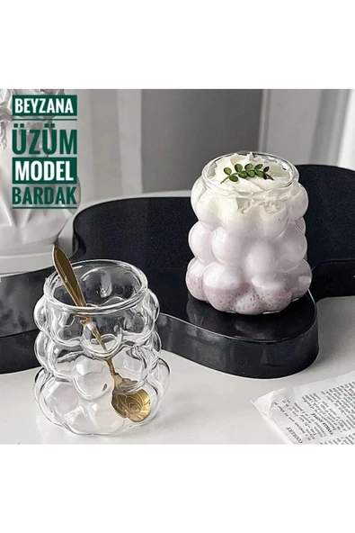 btmhome Isıya Dayanıklı Borosilikat Bardak Popüler Bardak Sunum ve Kahve Bardağı Üzüm Model