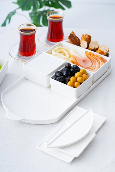 btmhome 6 Parça Oval Tepsili Porselen Kapaklı Kahvaltı Takımı Seti - 3