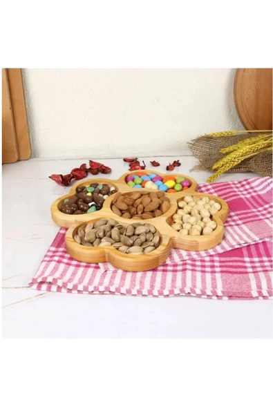 btmhome Dekoratif Bambu Sunumluk Tabak Bölmeli Servis Tabağı 25 X 14 Cm - 3