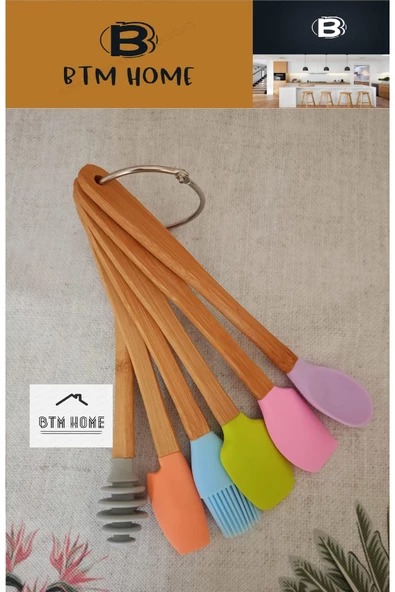 btmhome 6 Parça Bambu Saplı Silikon Spatula Mutfak Seti, Tencere Tava Pasta Kek Sıyırma Seti,