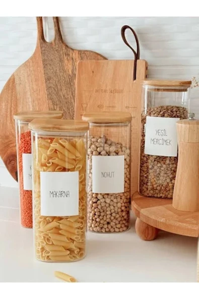 btmhome 1300 ml Bambu Kare Kapaklı Cam Kavanoz Seti 3 Adet - 3