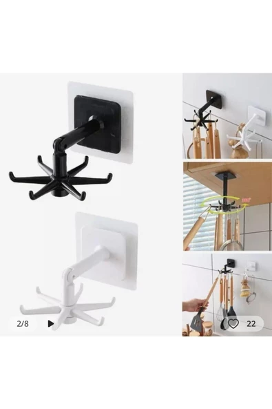 klasik yaşam Anushka Home Çok Amaçlı Askı 360 Derece Dönen Mutfak, Banyo, Takı Yapışkanlı Pratik Askı - 3