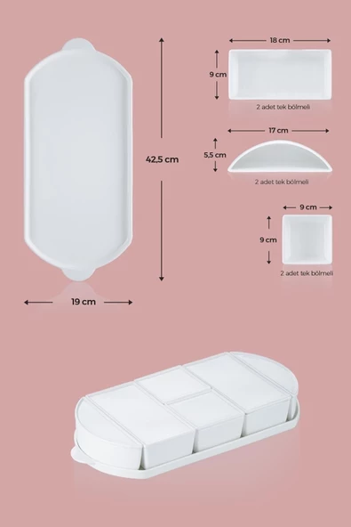 btmhome 6 Parça Oval Tepsili Porselen Kapaklı Kahvaltı Takımı Seti - 8