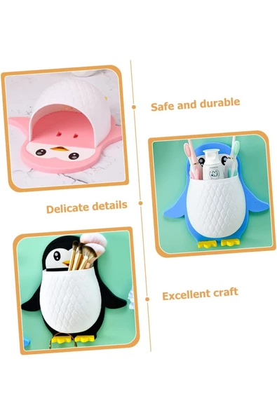 btmhome Çok Amçlı Penguen Raf Kutusu Banyo  Makyaj Diş Fırçası Tutucu 1 Adet - 7