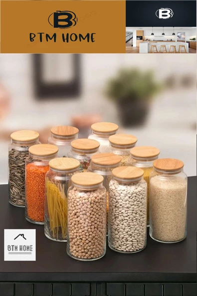 btmhome Ahşap Kapaklı Vakumlu Cam Kavanoz Büyük Boy 1400ml Kavanoz Takımı 2 Adet