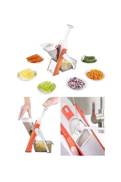btmhome Yaylı Basmalı Sebze Patates Doğrayıcı Dilimleyici Hazneli Rende - 3