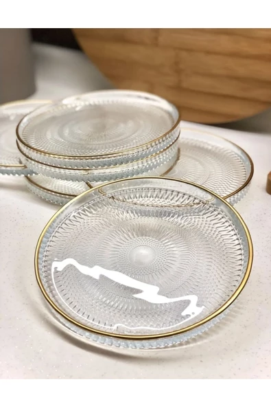 btmhome 6"lı Cam Kek Pasta Tabağı Seti - Lüks Yaldızlı Pasta Takımı 16cm - 3